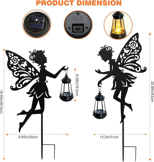 Solar Fairy Garden Statues Outdoor Decor, 2 Pack Metal Fairy Figurine Light Stake,Christmas Housewarming Ornament for Patio, Lawn, Yard, Pathway - Unique Gift Ideas for Gardening Mom Grandma Birthday
