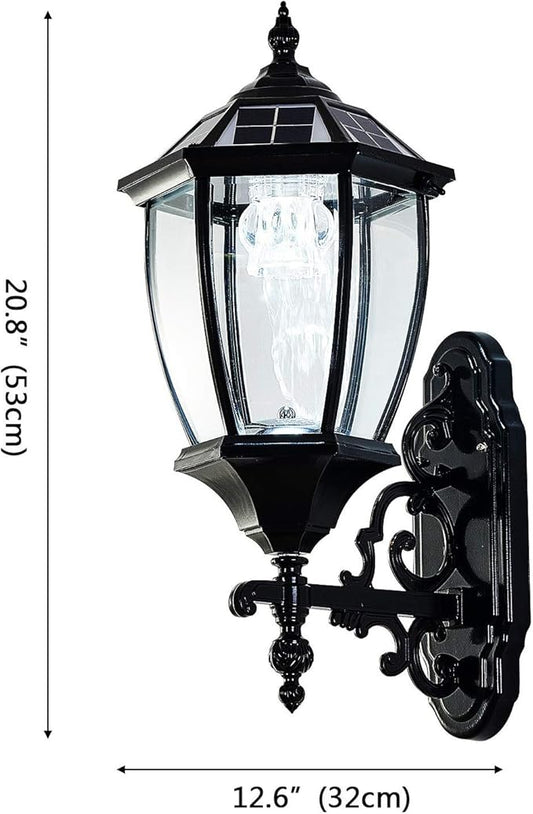 Solar Wall Lamp with Light Sensor,Waterproof Wall Light Outdoor Wall Sconce Led Hexagonal Light Fixture for Wall, Garage, Front Porch,Fence, Yard,Black