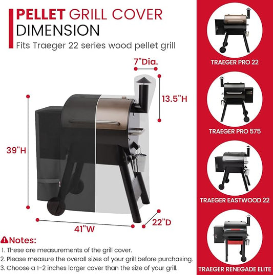 Unicook Grill Cover Compatible with Traeger Pro 22/ Pro 575 Series Wood Pellets, Heavy Duty Waterproof Full-Length Outdoor BBQ Smoker Cover, All-Season Protection Grill Accessory