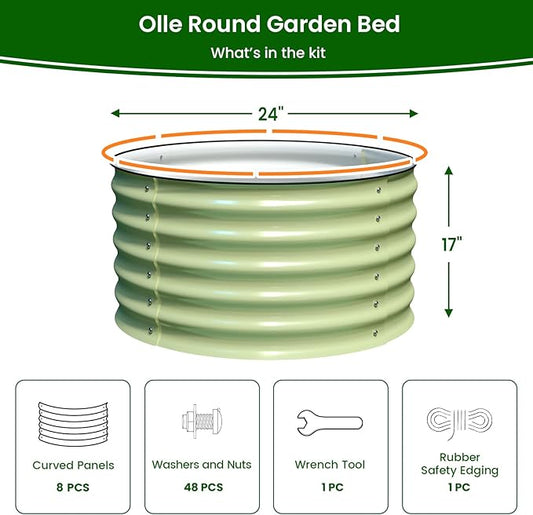 Olle Twin Round Metal Raised Garden Beds Outdoor for Vegetables, 17" Tall Galvanized Raised Garden Bed Raised Planter Box, Backyard Garden Box Patio Planter Raised Beds, Sage Green 24" X 17"