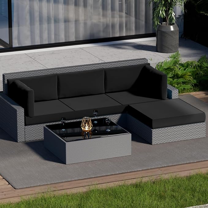 9 Piece Outdoor Patio Waterproof Cushion Covers, Fits 4-Seat Wicker Rattan Sectional Couch Chair Furniture Cover Replacement Set - Fade-Resistant Patio Cushion Covers with Zipper