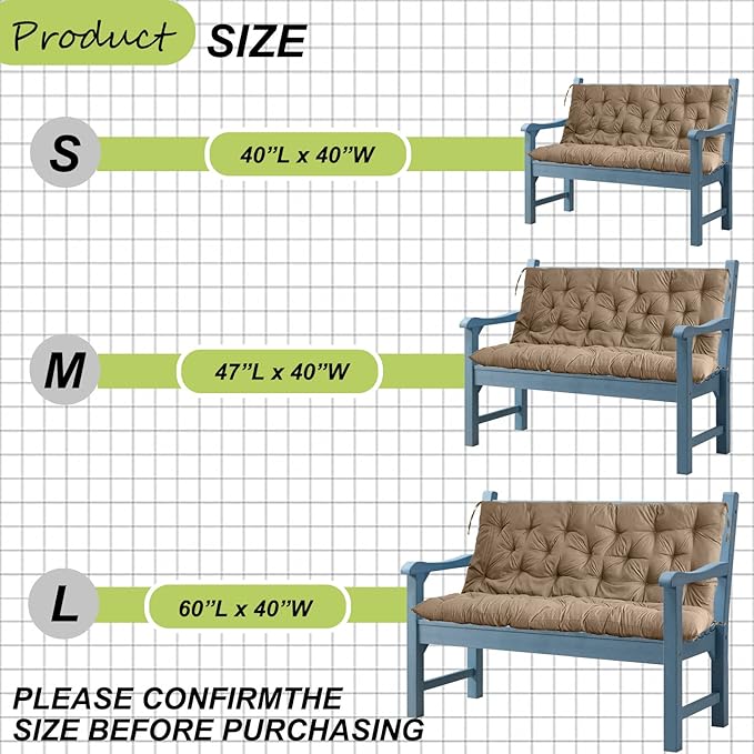 Replacement Cushion for Swings, Waterproof Porch Swing Cushion, 2-3 Seat Replacement Swing Seat Cushion with Backrest and Ties for Patio Backyard Porch Garden(Khaki 40 * 60 in)