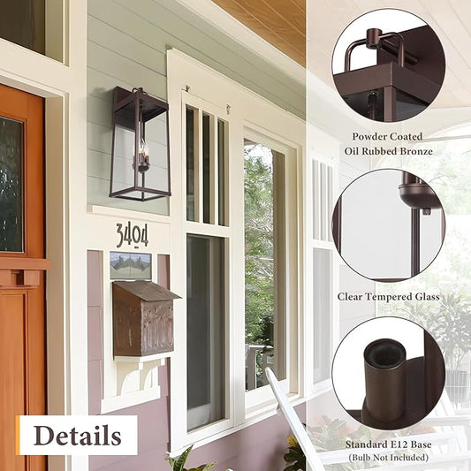 Outdoor Wall Sconce Light, 24 Inch Tall Transitional Exterior Wall Bracket Lighting with Clear Glass, Anti-Rust Powder Coat Bronze Modern Outside Carriage Lantern Lamp for Porch Garage Patio