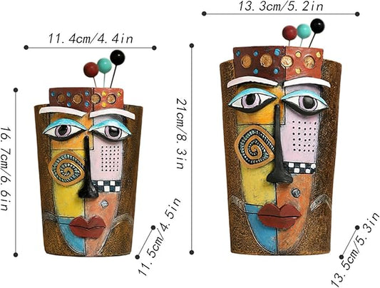 Picasso Face Planter Pots Colorful Abstract Art Planters with Facial Expressions Handmade Resin Funny Funky Plant Pots Unique Head Planter for Home Balcony Decor (Small)