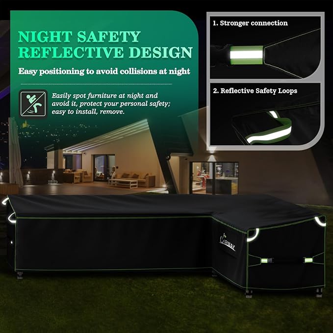 UIRWAY L-Shaped Outdoor Couch Cover Waterproof with Air Vent, 104" L/83" L x 33.5" D x 31" H (Left Side Long), Heavy Duty Outdoor Sectional Sofa Cover, Patio Furniture Covers with Reflective Strips