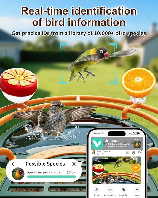 Bird Feeder with Camera, Smart Birdfeeder with Cam Solar Powered, 2K HD Video, AI Identification, Instant Arrival Alerts, IP66 Bird Bath & Feeder,Gift for BirdLover (with BirdBath, Dark Green)