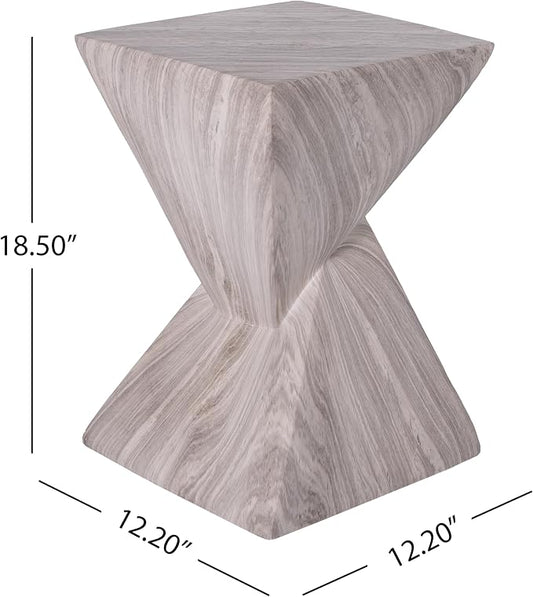 Christopher Knight Home 18.5 Inch Modern Outdoor Faux Concrete Side Table, Patio End Table with Sculptural Fluted Geometric Design, Accent Table for Garden Balcony Poolside