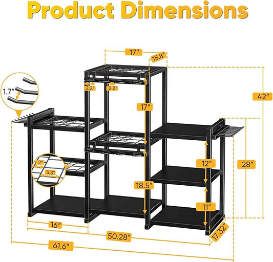 42" H Large Garden Tool Organizer, Holds Up to 86 Tools, Heavy Duty Yard Tool Organizer for Garage, 61“ Wide Lawn Freestanding Tool Storage Rack for Outdoor Shed Tool Rake, Shovel, Brooms