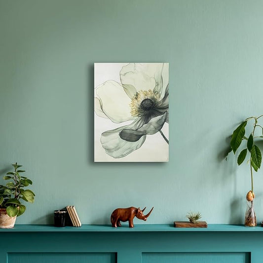 Sage Green Wall Art, flower pictures wall decor, Minimalist Modern Gold Green Canvas Artwork Paintings, Boho aesthetic canvas wall art for bedroom Bathroom Living room Office Decorations,12"x16"