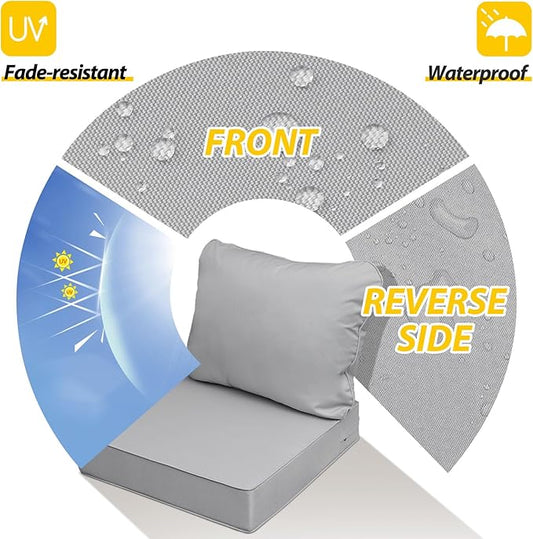 AAAAAcessories Outdoor Seat Cushions for Chairs, Fade-Resistant, Waterproof Patio Furniture Replacement Cushions, 22" x 24" x 5" + 22" x 19", Gray