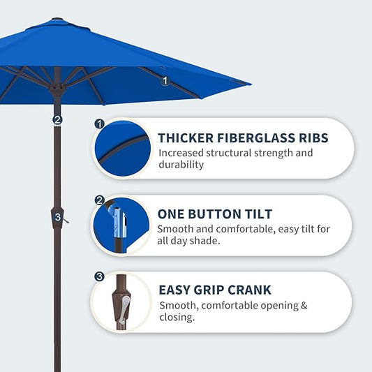 PatioKingdom 10FT Patio Umbrella with Push Button Tilt and Crank, Outdoor Market Umbrella with 8 Fiberglass Ribs, UV Protection Table Umbrella for Pool,Backyard,Garden,Deck(Royal Blue, 10FT)