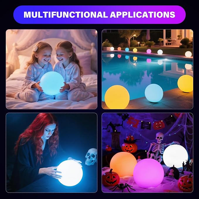 Orb Lamp | Rechargeable Colourful 16 RGB Colours LED Ball Light with Remote | Mood Lamp Globe Light Ball for Table or Bedroom | Modern Round Sphere Design | Indoor Color Changing Dome Accent