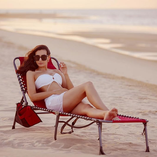 #WEJOY Outdoor Chaise Lounge Chairs, Portable Lounge Chairs for Outside, Adjustable Lightweight Beach Lounge Chair for for Adults, Patio, Pool, Lawn, Camping Tanning Chairs with Pillow, Red