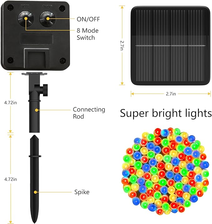 Solar String Lights for Outside, 39Ft 100 LED Solar String Lights Outdoor with 8 Modes,Solar Lights for Outside Waterproof for Yard, Fence,Balcony, Party,Christmas Tree Decorations (Multicolor)