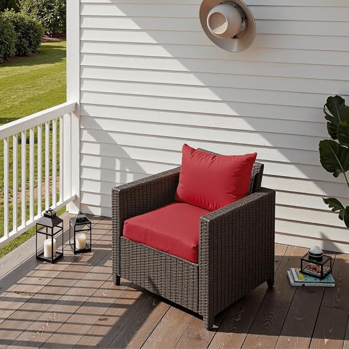 PatioGlow Outdoor Seat Cushion Set 22 x 22 x 4 Inch, Waterproof & Fade Resistant Patio Furniture Cushions with Removable Cover and Ties, Thick Deep Seating Pads for Outside Chair Sofa Couch, Red