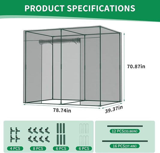 SUNYRISY Garden Plant Netting Crop Cage for Garden Raised Bed, 6.5 x 3.3 x 6 Ft Plant Cover Cage Protectors from Animal for Outdoor Plants with Frame and Zippered Door