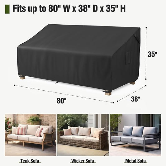 MR. COVER 3-Seater Outdoor Couch Cover Waterproof, 80 Inch Patio Furniture Cover for Sofa, Heavy Duty Polyester & Double-Stitched Seams, Classic Black
