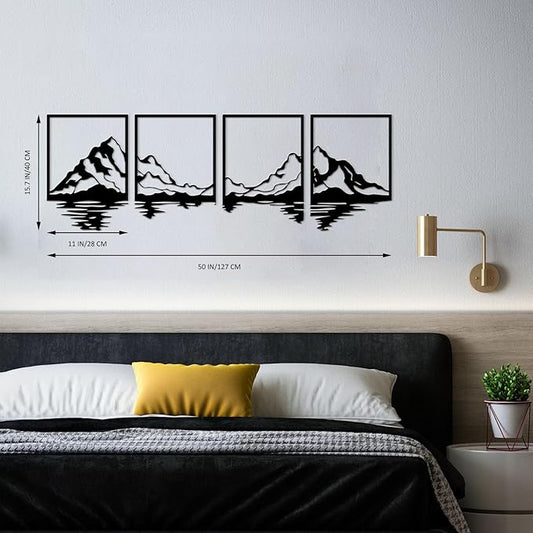 ESTART 4 PCS Metal Mountain Wall Art, Large Mountains Wall Decor, Mountain Forest Decorative Painting Suitable For Living Room Bedroom Office Indoor And Outdoor (Mountains Rivers)