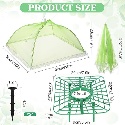 FoldTier 6 Sets Strawberry Supports with Plant Protectors from Animals, Strawberry Growing Racks and Mesh Plant Cover with Plastic Lawn Stakes and Storage Bag for Strawberry Vegetables (Light Green)
