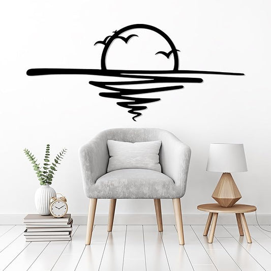 Sunrise Metal Wall Art, Sunset Metal Wall Decor for Living Room, Sunshine Line Art Home Decor Outdoor Indoor, Sun Design Modern Artwork for Walls, Abstract Sunset Wall Decor, Housewarming Gifts