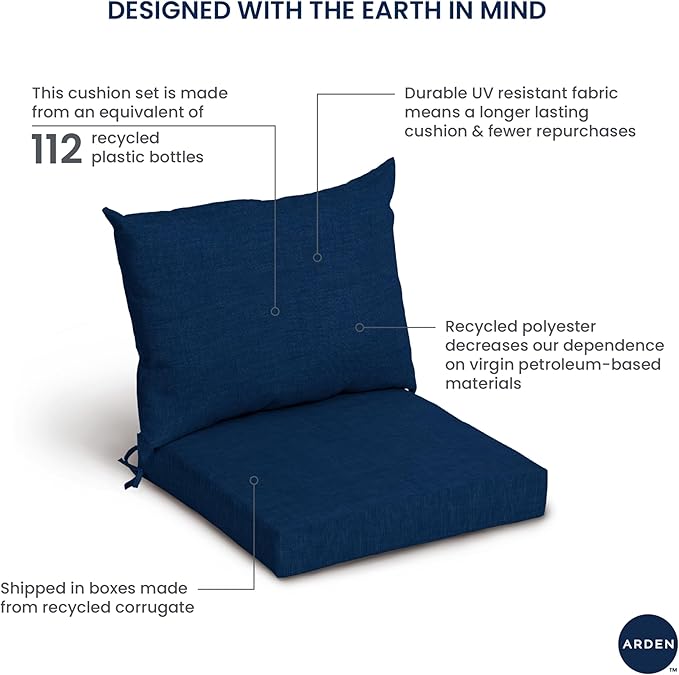 Arden Outdoor Dining Chair Cushion, 21 x 21, Rain-Proof, Fade Resistant 21 x 21, Sapphire Aurora Blue Damask