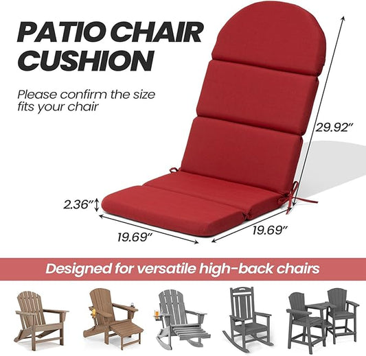 Crestlive 50x19.6 Inch Adirondack Chair Cushion Set of 2, Water Repellent, Fade Resistant, High Back Outdoor Rocking Chair Cushion for Patio, Chili