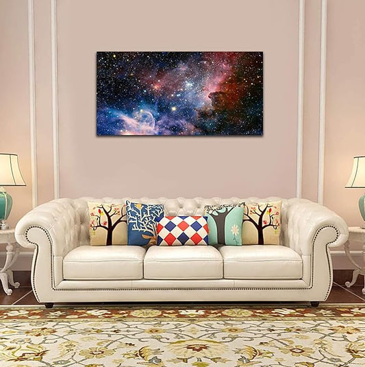 arteWOODS Canvas Wall Art Galaxy Nebula Starry Cosmic Painting Pictures Panoramic Canvas Arotwork Universe Stars Outer Space Wall Art for Home Office Decoration Framed Ready to Hang 29" x 58"