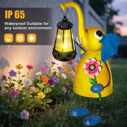 Solar Outdoor Garden Decor Elephant Statue Lights, 14" Metal Elephant with Solar Garden Lights for Outdoor, Yard, Patio Decor, Unique Birthday Gifts for Women Mom Grandma Cute Housewarming Gifts