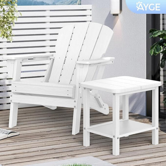 Ayge 17.7" Double Outdoor Side Table, Rectangular HDPE Adirondack End Table for Patio, Lawn, Pool, Garden, Backyard,White