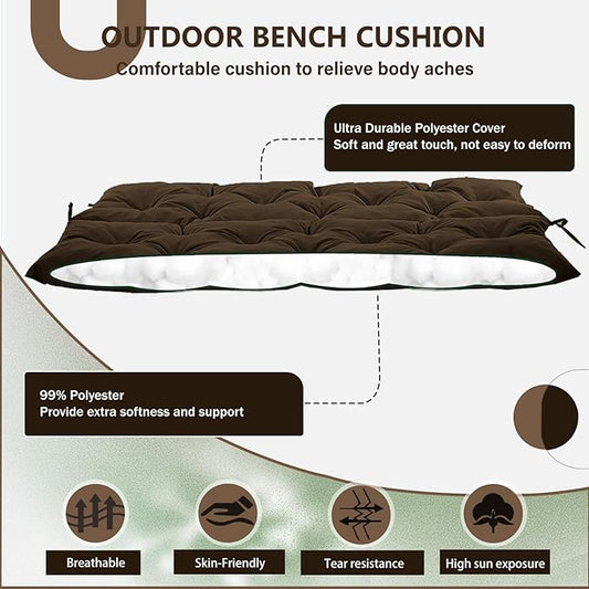 2/3 Seater Swing Replacement Cushion, Waterproof Porch Swing Cushions with Backrest, Thickened Bench Cushions for Outdoor Furniture, for Outdoor Patio Swing (Brown, 60 * 40 in)