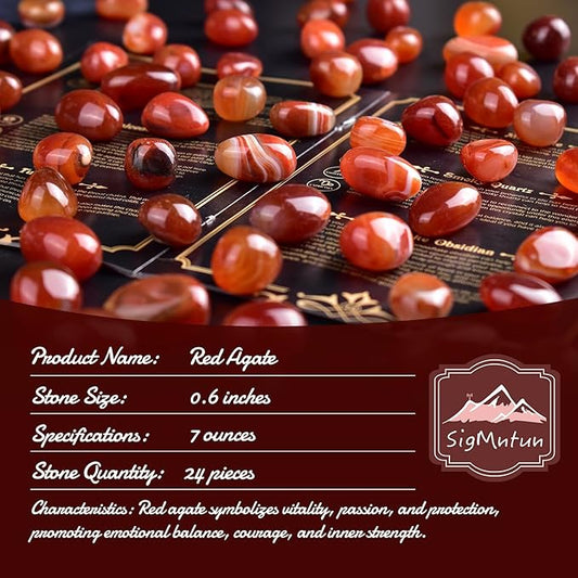 Red Agate Healing Crystal Stone Set - 24 Pieces, 0.6" Natural & Polished Stones for Healing, Meditation, Reiki, Chakra, Crafting & Decoration