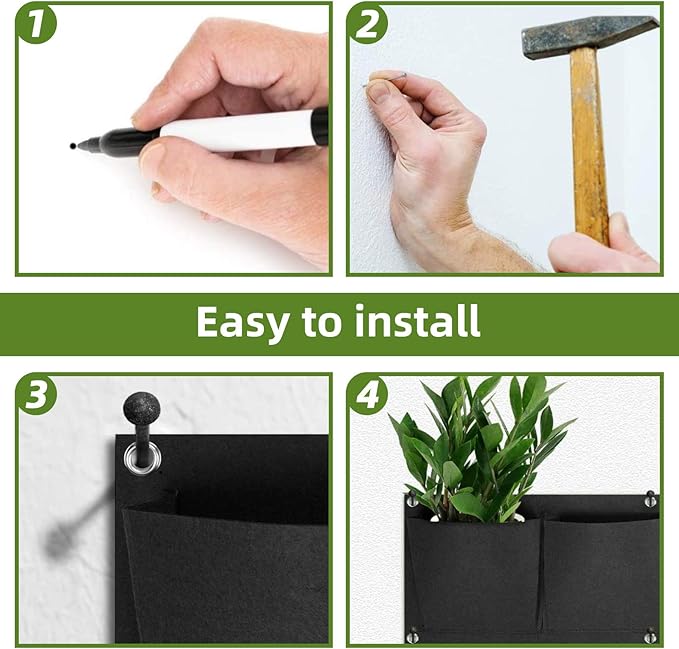Hanging Planting Grow Bags, 18 Pockets Hanging Vertical Wall Planter Wall Mounted Grow Bag Outdoor Indoor Gardening Vertical Greening Flower Container, Planting Bags Storage Bags(1.0 m × 0.5 m, Black)