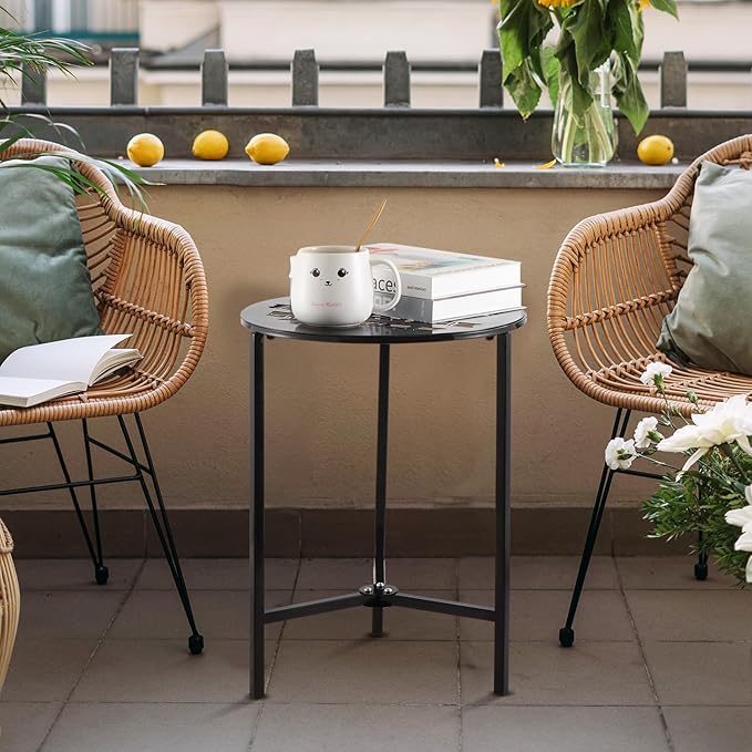 Party Zealot Set of 2 Small Round Metal Side Tables, 13-Inch Black Outdoor End Tables for Patio, Balcony, Porch or Garden β Weather-Resistant Corner Coffee Table for Small Spaces & Indoor Plant Stand