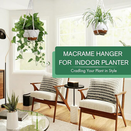 montresor Set of 2-8 Inch Hanging Planters for Indoor Plants with Self-Watering Includes Hanging Pots for Plants, Outdoor Plant Pot with Drainage, and 2 Types of Hanging Baskets Hangers (White)