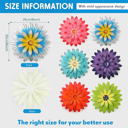 Zhehao 6 Pcs Metal Flower Wall Art Decor 10 Inch Sunflower Wall Decorations Hanging Outdoor Art Multicolored Handmade Metal Flowers Outdoor Decor (Vivid Color)