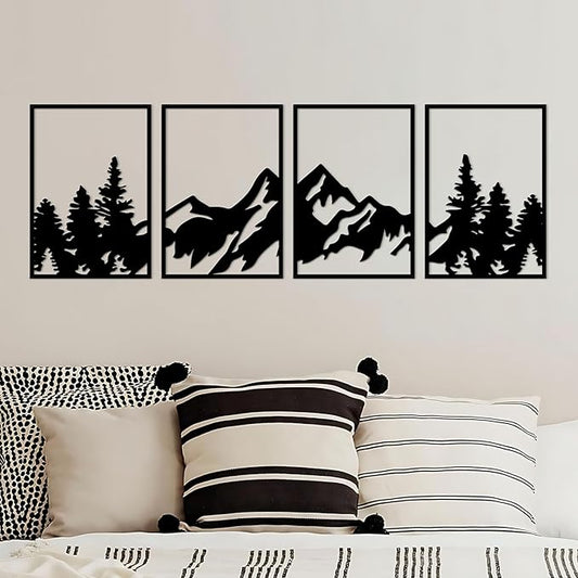 ESTART 4 Pcs Metal Mountain Wall Art, Large Mountains Wall Decor, Mountain Rivers Decorative Painting Suitable For Living Room Bedroom Office Indoor And Outdoor (Large)