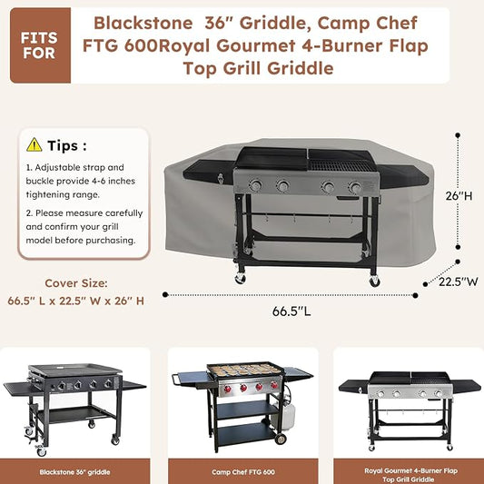 MR. COVER Upgraded for Blackstone 36 Inch Griddle, 600D Heavy Duty Waterproof Cover with Large Air Vent and Straps, Also Fits More 4-Burner Flap Top Grill, Black