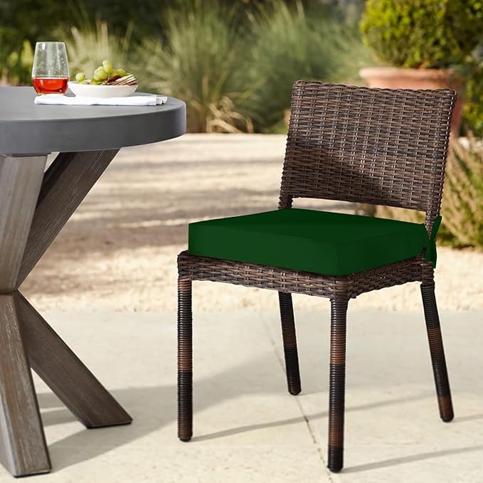 downluxe Waterproof Outdoor Chair Cushions for Patio Furniture, 22" x 22" x 3" Patio Chair Cushion with Non-Slip Ties & Portable Handle, Forest Green, 2 Pack