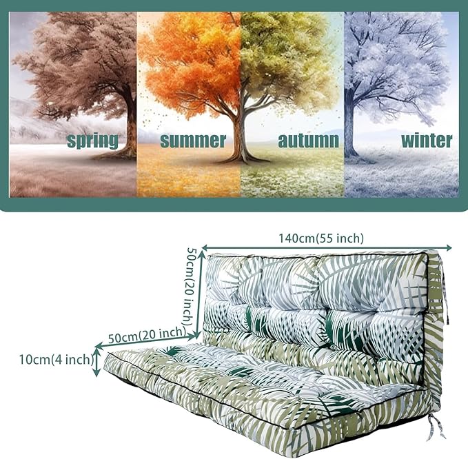 Replacement Cushions for Swing, Swing Cushions 3 Seater Replacement, Waterproof Thicken Washable Pad Cushion for Outdoor Indoor Furniture Swing Patio (Bamboo Leaf, 40x55 inch)