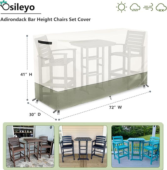 Bar Height Patio Dining Set Covers,100% Waterproof Outdoor Adirondack Bar Height Chairs and Table Sets Cover, Bar Table Set Covers for Patio Furniture Set,72" x 30" x 41" - Beige