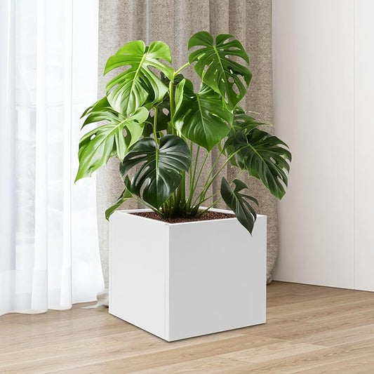 20Inch Steel Planter Box Metal Planter Large Tall Square Planters for Indoor Outdoor Plants, Heavy Duty Flower Pot for Patio, Yard, Garden (White, 20" L x 20" W x 20" H)