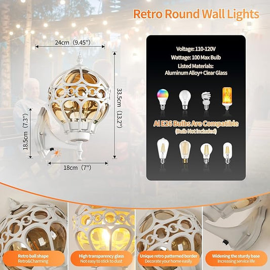 Sphere Outdoor Wall Light Fixtures, Anti-Rust Patio Wall Lights, Waterproof Exterior Lighting Fixtures (White-Dusk to Dawn, General 7''-1PACK)
