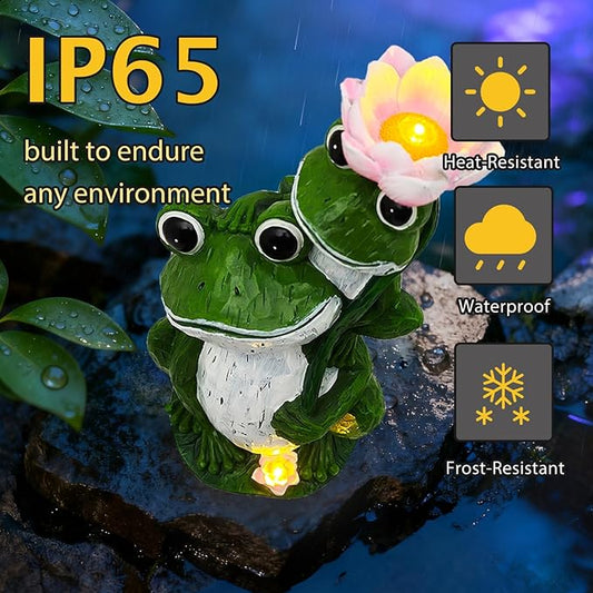Solar Garden Outdoor Statues Lights Frog Garden Sculptures Birthday Housewarming Gifts for Women Mom Grandma for Patio Yard Lawn Backyard Decorations