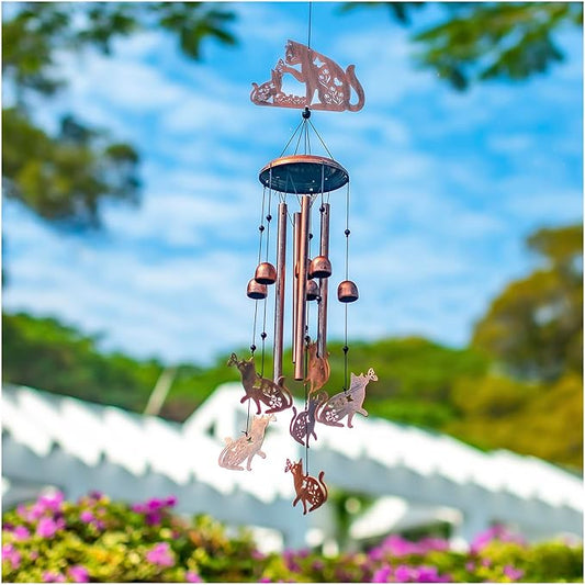 Cat Wind Chimes Outdoor Cat Gifts for Women Men Mom Gardening Birthday Gifts Metal Memorial WindChimes for Outside/Indoors, Lawn, Patio, Yard Art, Garden Decor, Yard Decorations