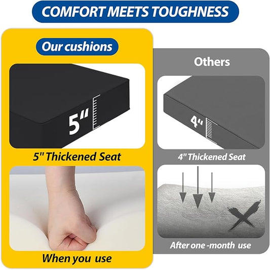 AAAAAcessories Outdoor Seat Cushions for Chairs, Fade-Resistant, Waterproof Patio Furniture Replacement Cushions, 24" x 24" x 5" + 24" x 19", Black