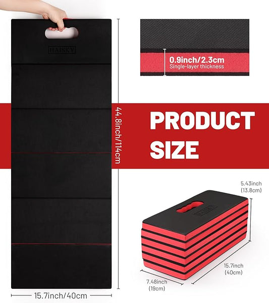 Foldable Extra Thick Kneeling Pad, 44.9 * 15.8 * 0.9" Portable EVA Foam Mechanic Mat for Garage, Gardening, Yardwork, Workshop, Red & Black