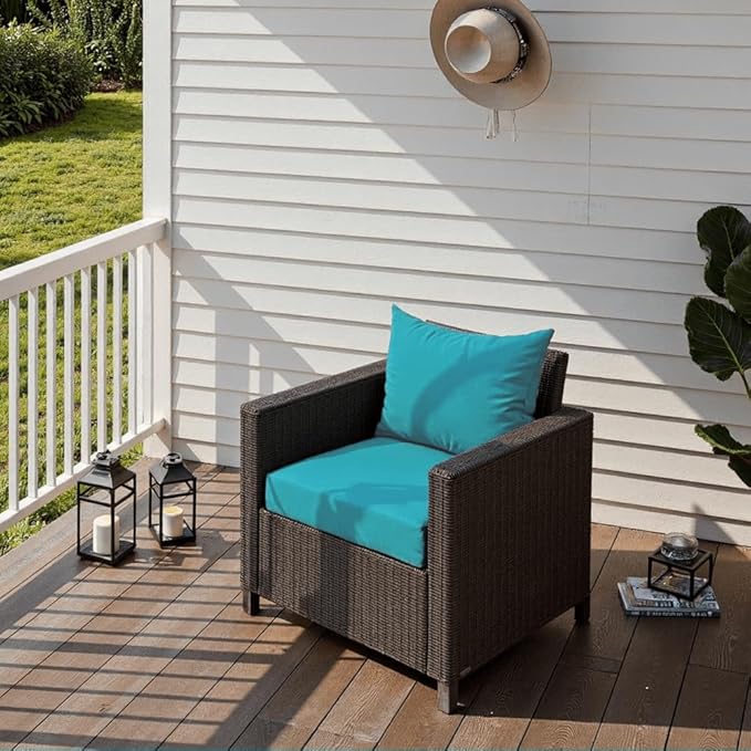 PatioGlow Outdoor Seat Cushion Set 22 x 24 x 4 Inch, Waterproof & Fade Resistant Patio Furniture Cushions with Removable Cover and Ties, Thick Deep Seating Pads for Outside Chair Sofa Couch, Teal