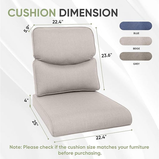 Outdoor Chair Cushion Set of 3, Waterproof Outdoor Seat Cushions 25x22, Patio Chair Cushions for Outdoor Furniture, Couch Cushion Replacement, Include 3 Back & 3 Seat Cushions, Smile/Beige