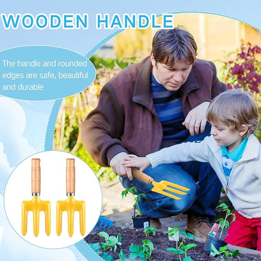 8" Kids Gardening Tools, Metal Beach Sandbox Digging Toys with Wooden Handle, Including Shovel, Rake, Fork and Trowel, Garden Sand Snow Tools for Children Gift Outdoor Gardening(24 Pcs)