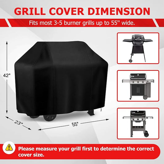 iCOVER Grill Cover, 55 inch BBQ Grill Cover for Outdoor Grill, Anti-UV & Fade Resistant Gas Grill Cover, Waterproof Barbecue Grill Covers for Weber, Char-Broil, Nexgrill and More, Black